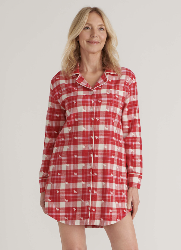 Little Blue House Damen Flannel Nachthemd - Rotes Karo mit Hunde