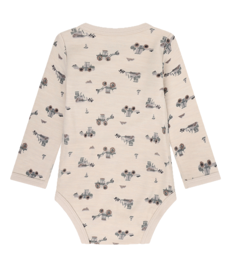 CeLaVi Langarm Body aus Merinowolle in Creme & Quiet Shade - Traktoren