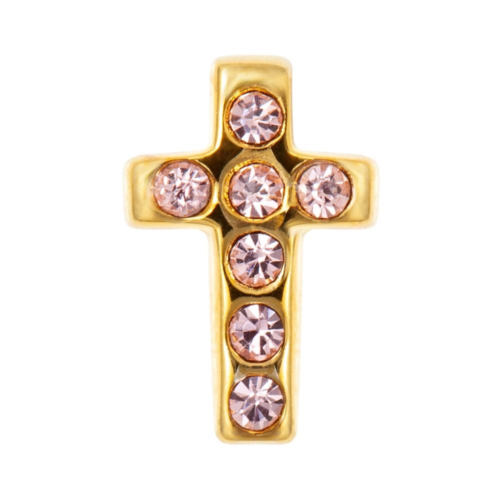LuLu Cross Crystal - Kreuz Vergoldet mit Rosa Kristall - 1 Ohrring