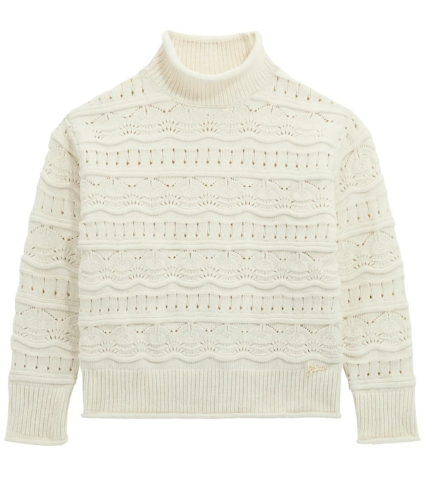Guess Chenille Strickpulli mit Lochmuster in Creme Weiß