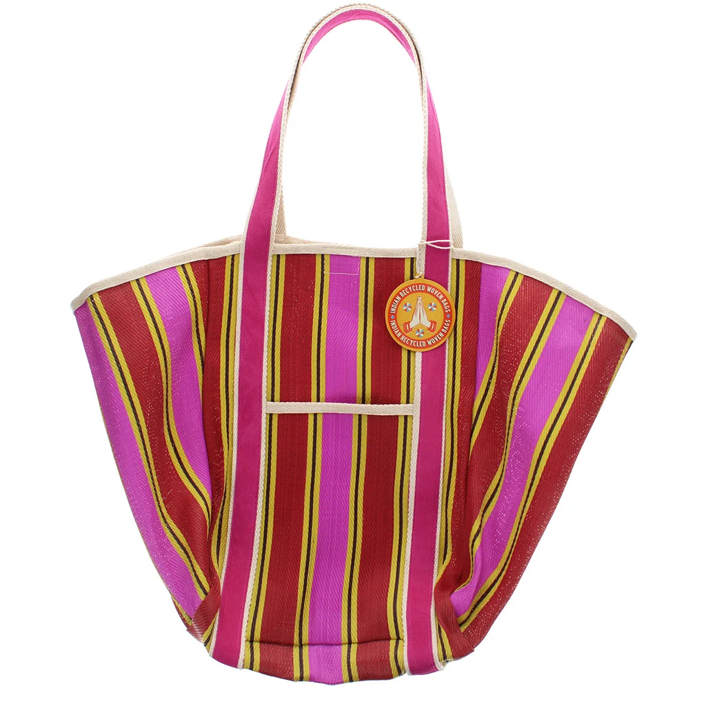 Rex London Recycled Tote Bag Woven - Strandtasche Gelb Pink & Rot Gestreift Rex London Recycled Tote Bag Woven - Strandtasche Gelb Pink & Rot Gestreift