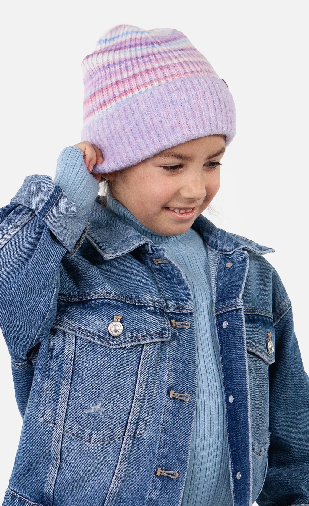 Barts Kids Lianan Beanie Mütze in Flieder mit Lurex und Rosa Türkis Lila Streifen