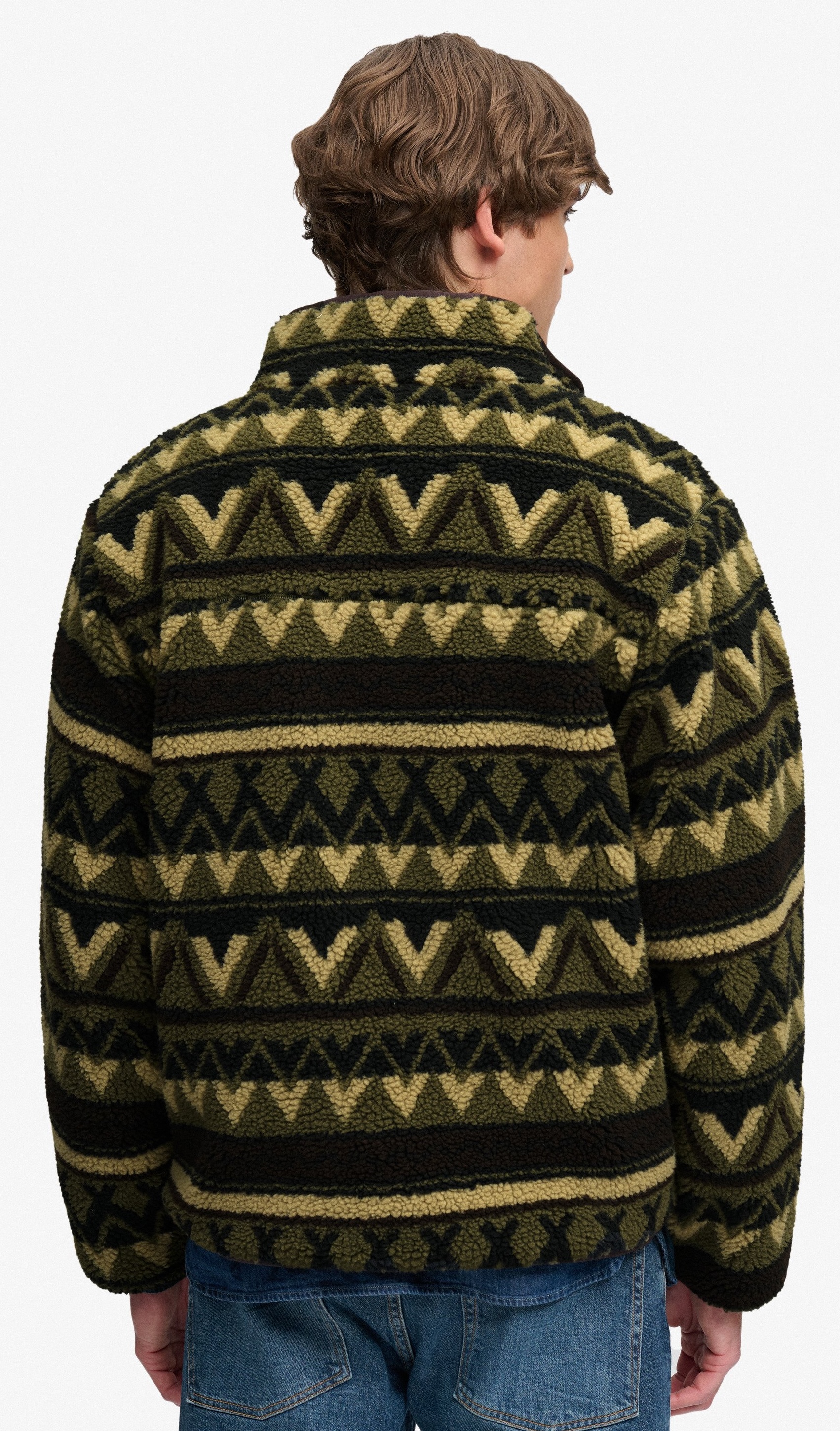 Superdry Herren Abstrakte Teddy Fleecejacke in Grün Superdry Herren Abstrakte Teddy Fleecejacke in Grün