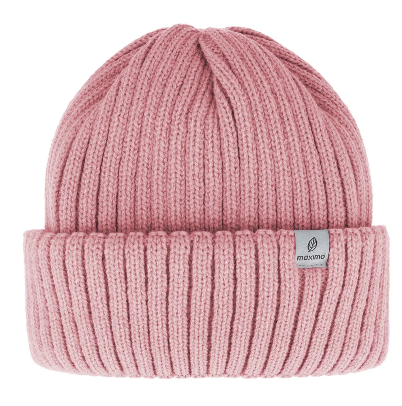 maximo Kinder Beanie in Altrosa – Rippstrickmütze mit dreifachem Umschlag