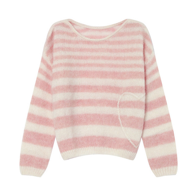 Grace & Mila SAND Strickpullover Cristal Rosa & Sand Gestreift mit Herz Grace & Mila SAND Strickpullover Cristal Rosa & Sand Gestreift mit Herz