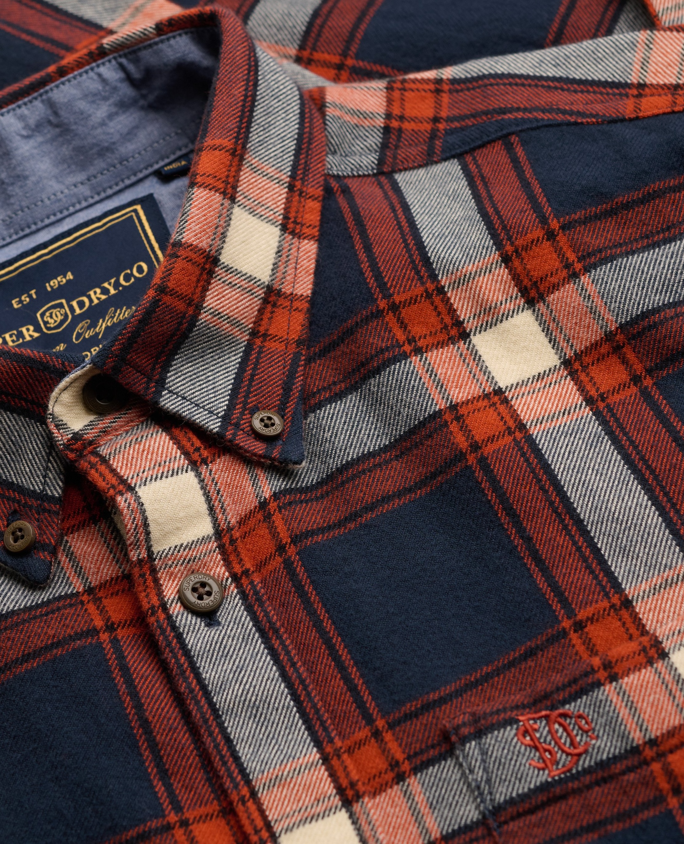Superdry Herren langarm Holzfällerhemd in Blau/Orange kariert Superdry Herren langarm Holzfällerhemd in Blau/Orange kariert