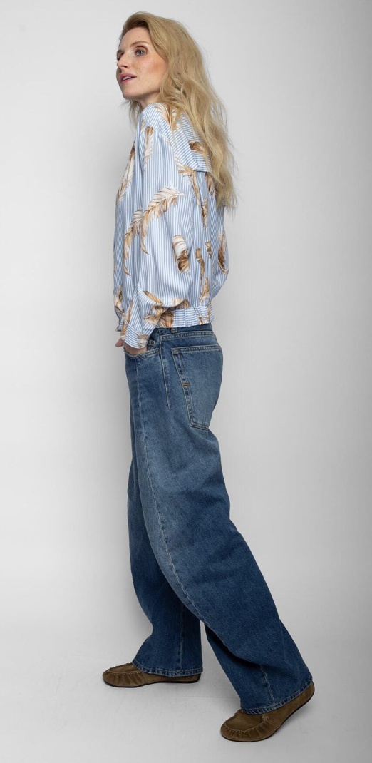 Emily van den Bergh Langarm Viskose Bluse mit Klassischen Streifen und Goldenen Feder Emily van den Bergh Langarm Viskose Bluse mit Klassischen Streifen und Goldenen Feder