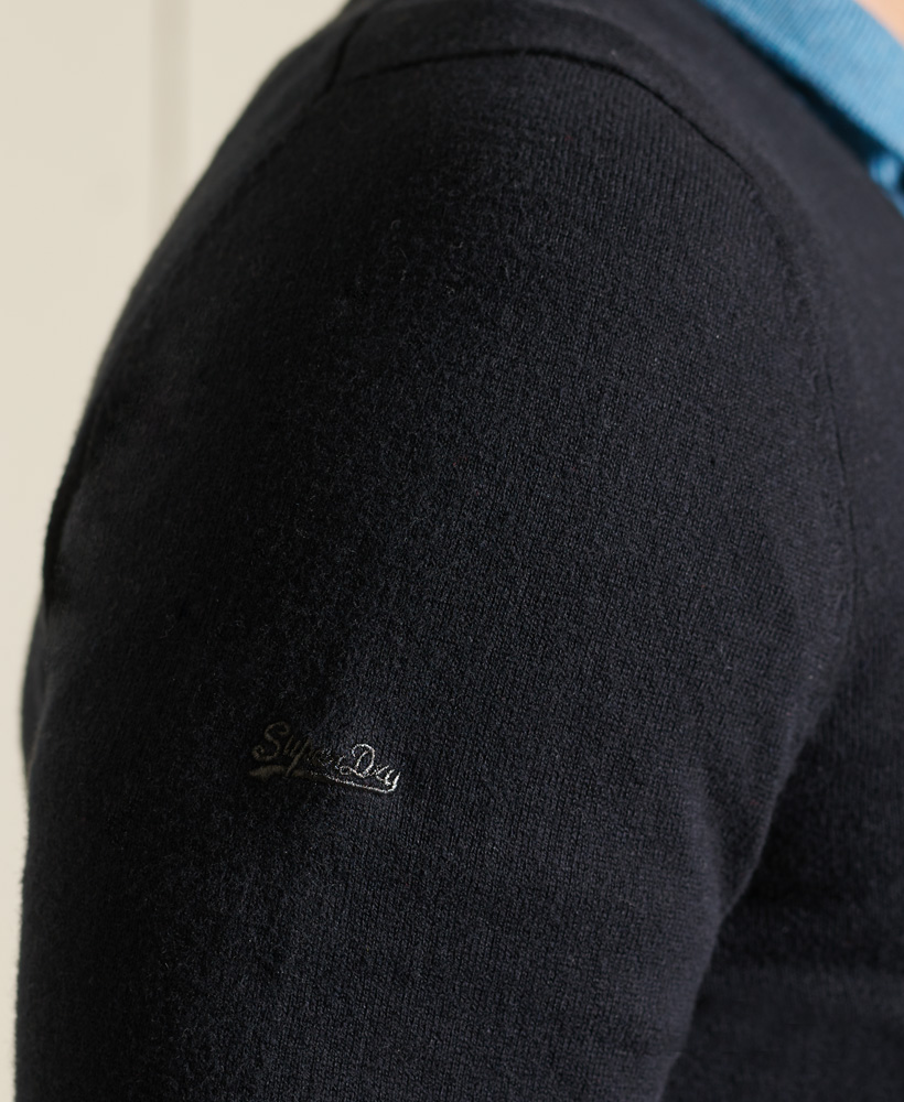 Superdry Herren Baumwolle Vintage Kaschmir Blend V-Ausschnitt Strickpulli in Schwarz