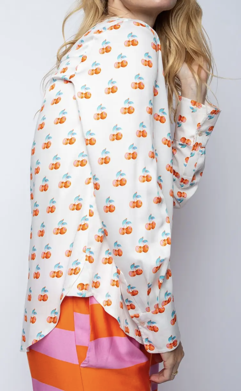 Emily van den Bergh Damen Bluse in Weiß - Kirschen - SALE