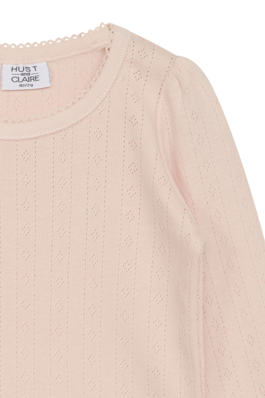 Hust & Claire Andreia Langarm Shirt mit Pointelle Lochmuster in Zartrosa