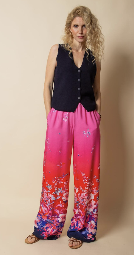 Emily van den Bergh Viskose Sommerhose Pink Rot mit Blumenprint