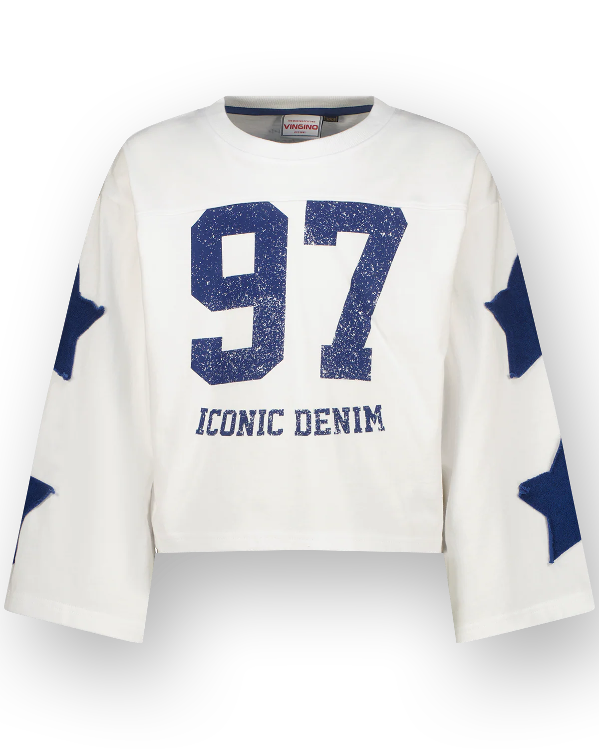 Vingino Mädchen langarm Shirt Janice in Weiß mit Blau - 97 Iconic Denim - SALE Vingino Mädchen langarm Shirt Janice in Weiß mit Blau - 97 Iconic Denim - SALE