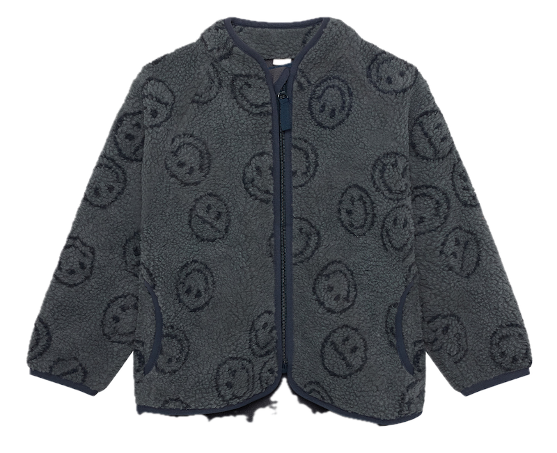 CeLaVi Teddy Fleece Jacke in Oliv Grün & Navy mit Smileys Allover