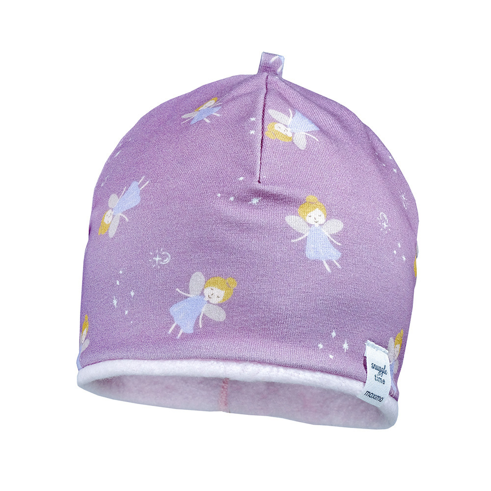 Maximo Baby Mütze mit Fleece Futter - Flieder/Rosa mit Feen