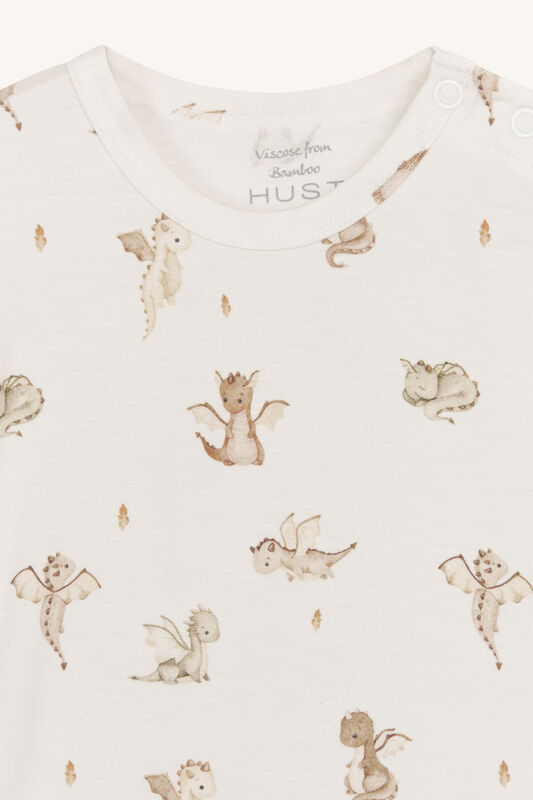 Hust & Claire Bue Bambus Viskose Kurzarm Body in Creme mit Kleinen Drachen