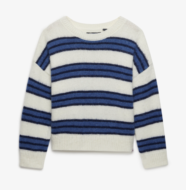 Superdry Damen Strickpullover gestreift mit lockerer Passform - Bleached Denim Blue Stripe Superdry Damen Strickpullover gestreift mit lockerer Passform - Bleached Denim Blue Stripe