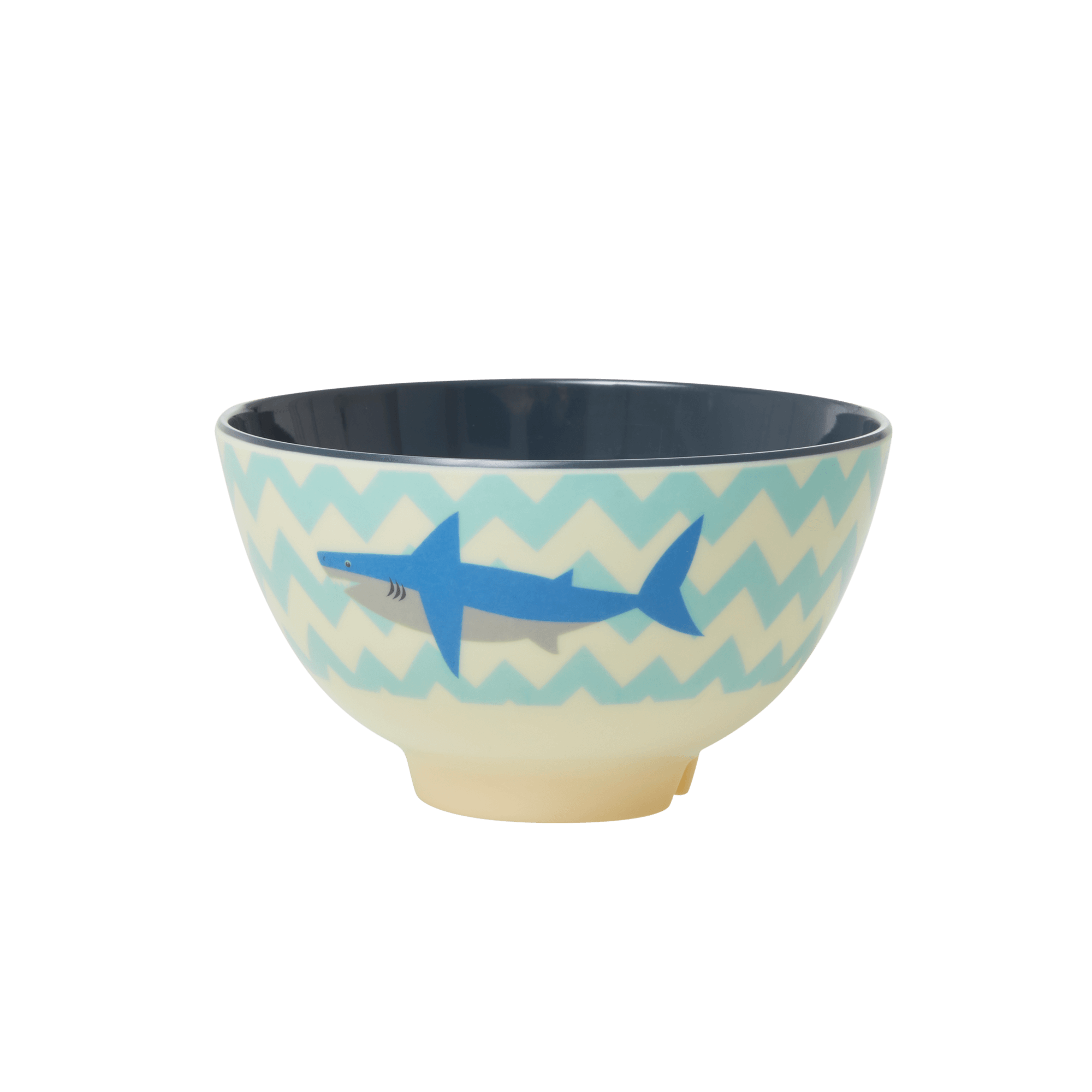 RICE Melamin Schüssel Creme - Zig Zag Mint mit Haifisch