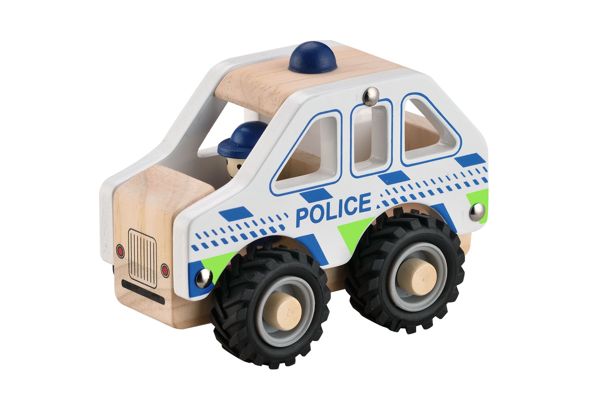 2722_lg Magni Polizeiauto aus Holz mit Gummirädern