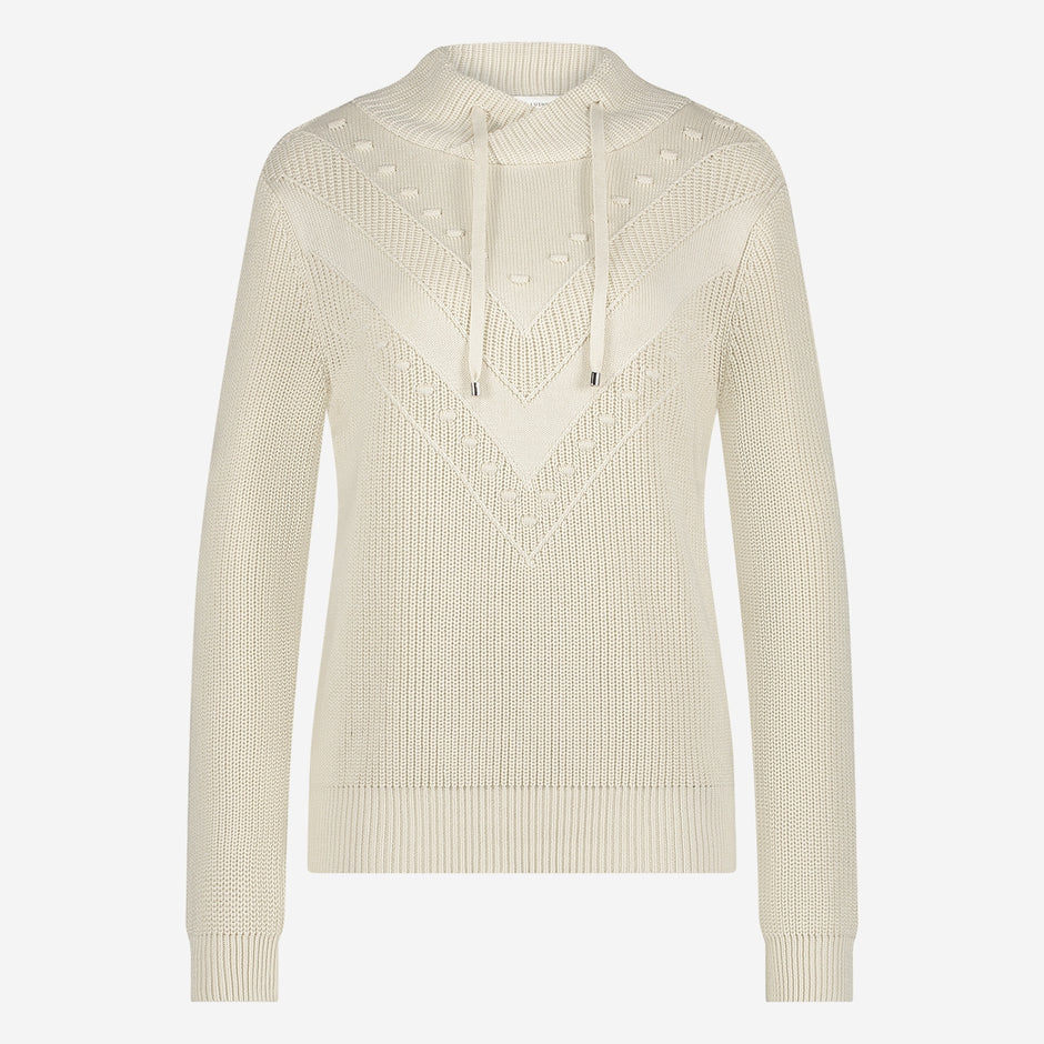 Jane Luschka Nadig Pullover mit Stehkragen & Pointelle Details in Ecru Creme