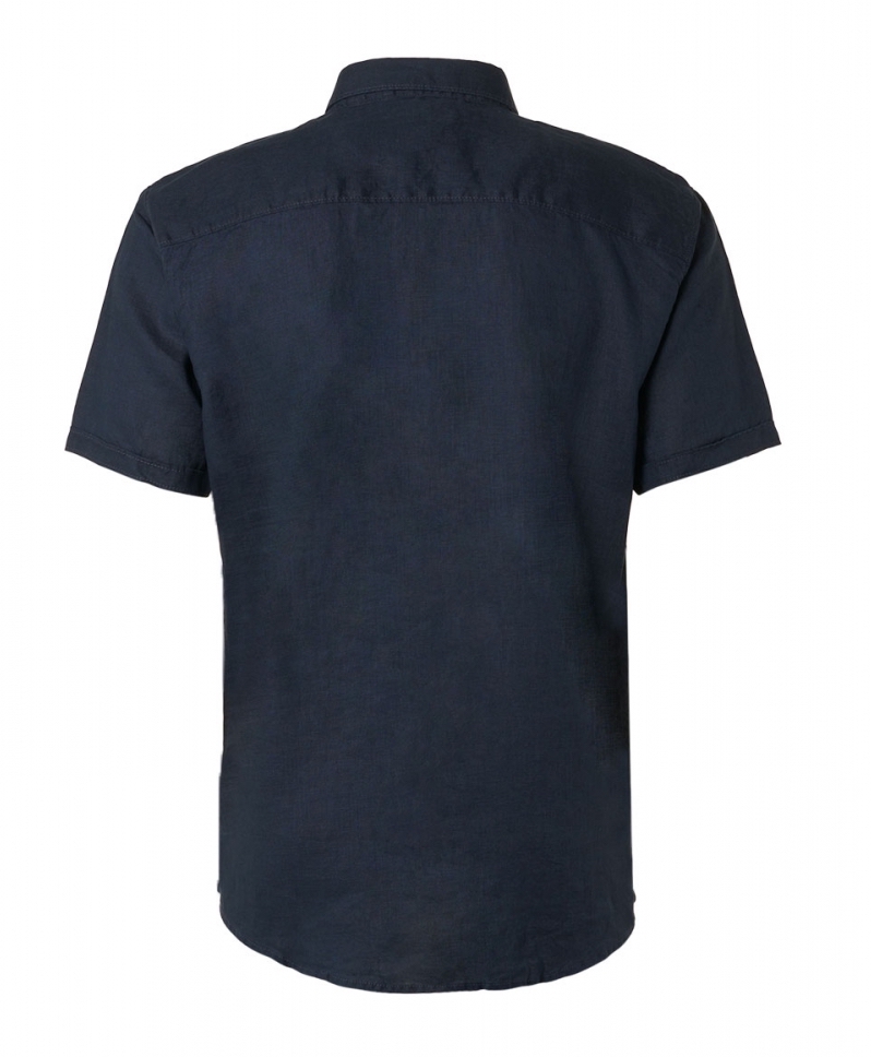 NO EXCESS Kurzarm Leinen Hemd in Marineblau