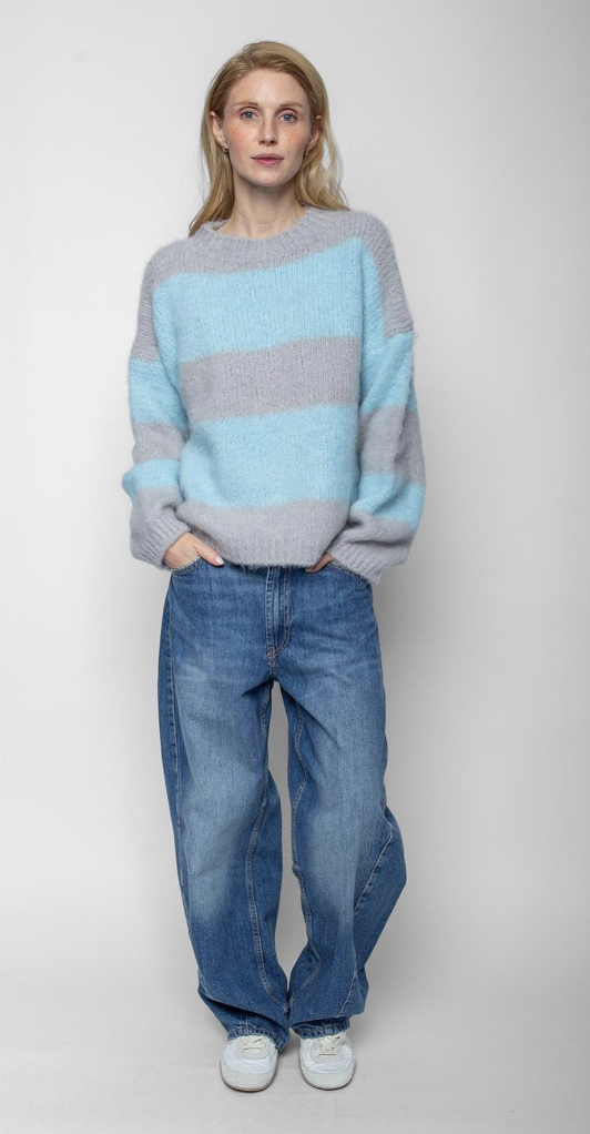 Emily van den Bergh Damenstrickpullover Grobstrick Oversized Pulli Grau Blau Streifen Emily van den Bergh Damenstrickpullover Grobstrick Oversized Pulli Grau Blau Streifen