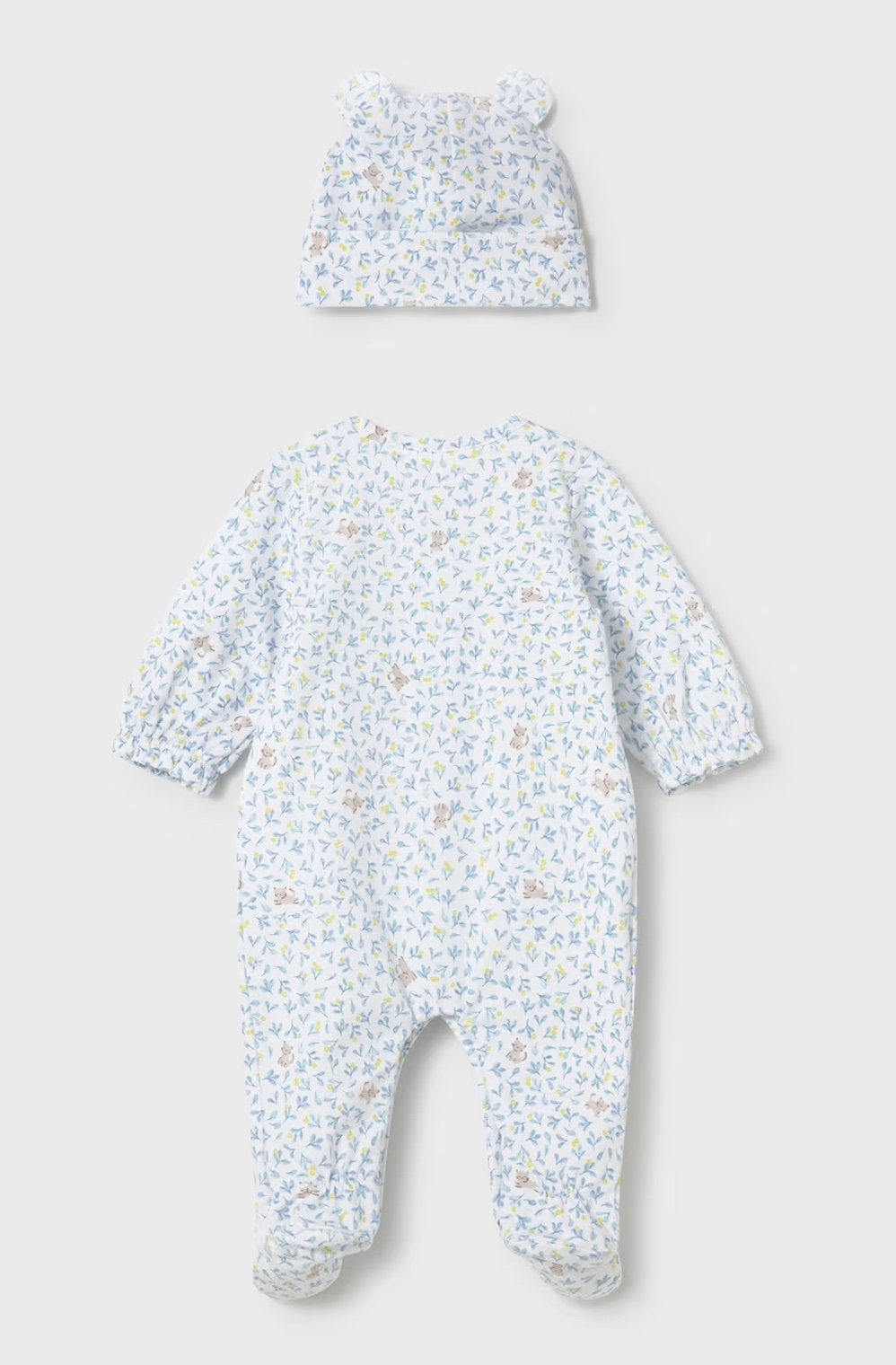 Mayoral Baby Strampler & Babymütze Set Blaue Mini Blumen Allover