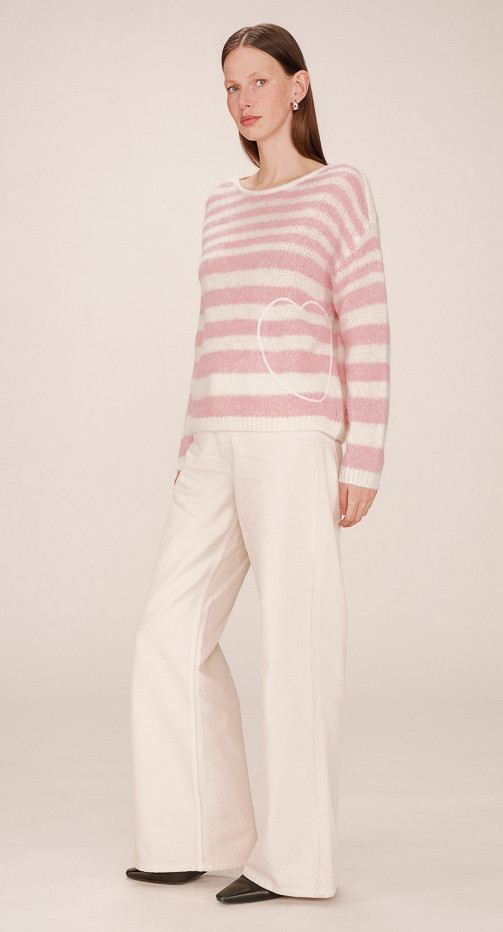 Grace & Mila SAND Strickpullover Cristal Rosa & Sand Gestreift mit Herz