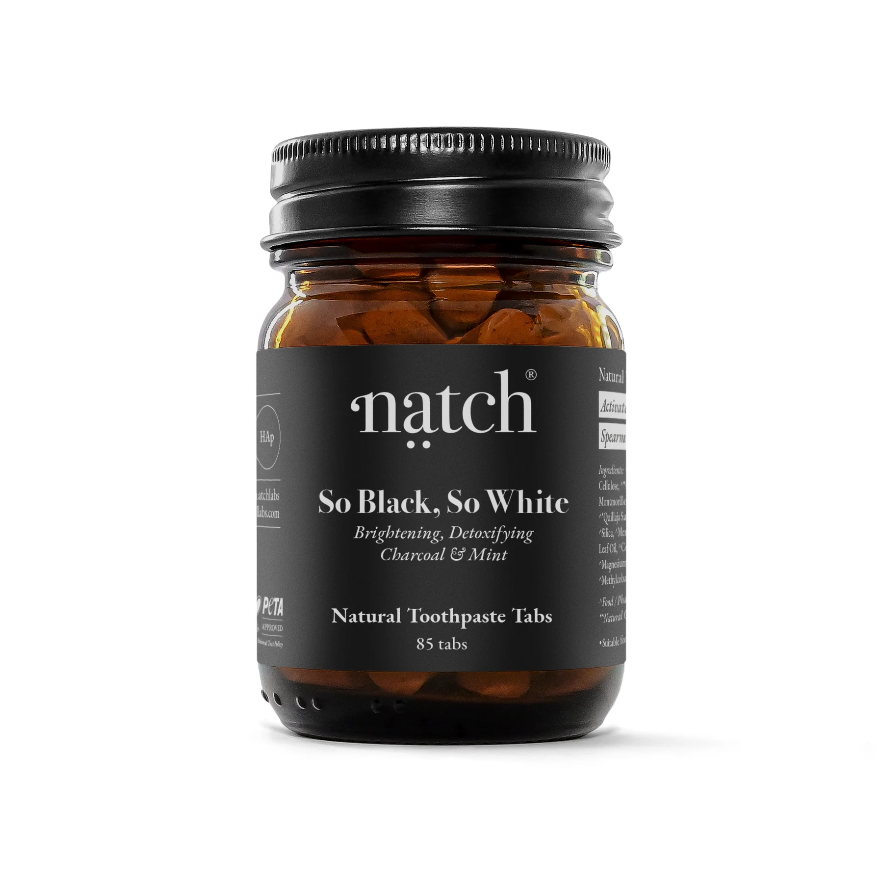 NATCH Zahnpasta-Tabletten für natürlich strahlend weiße Zähne - So Black, So White
