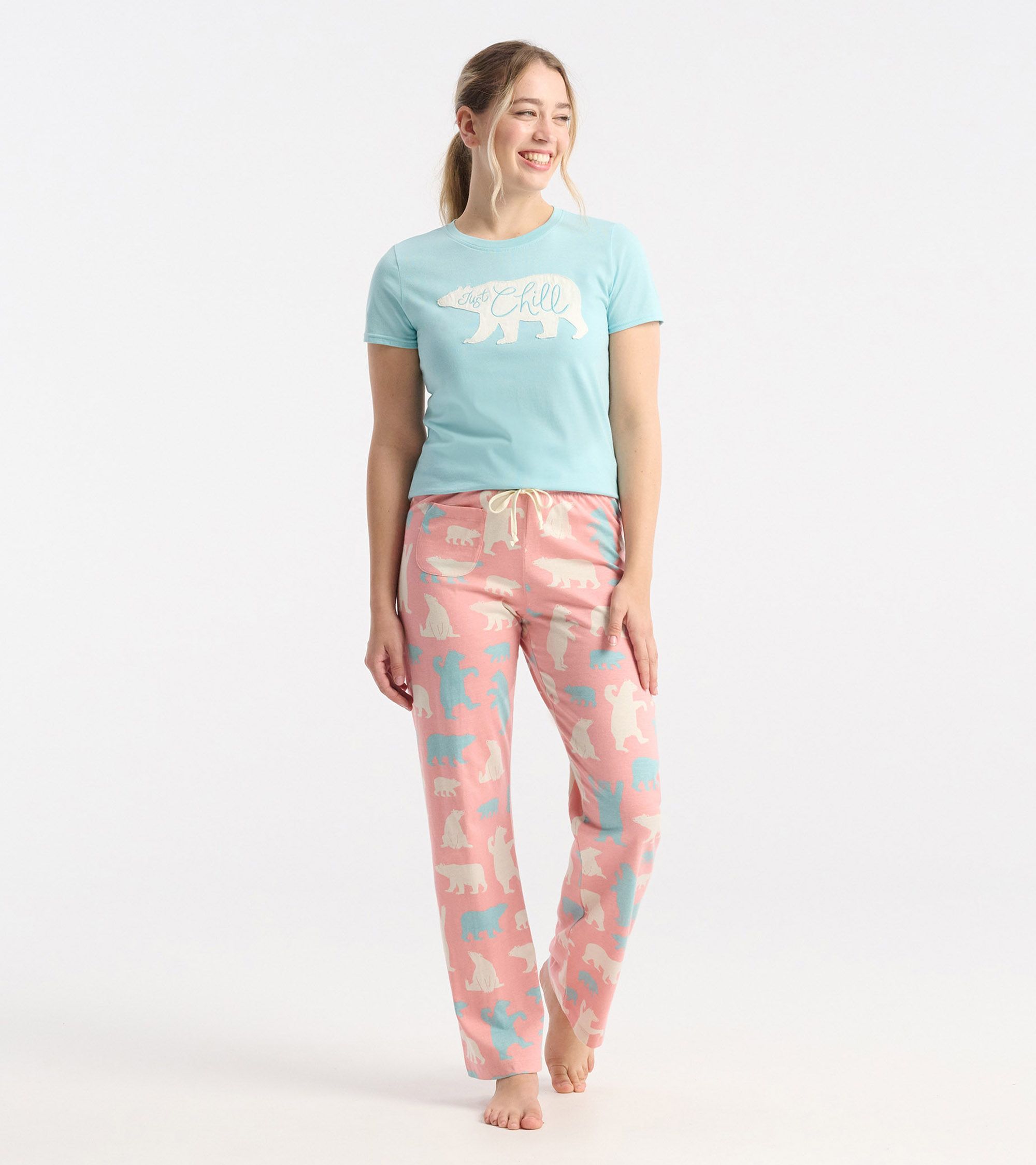Little Blue House Just Chill Damen Pyjama T-Shirt in Hellblau - Just Chill - SALE