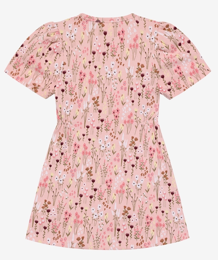 Minymo Kleid Baumwolle Jersey Rib in Rosa mit Allover Blumen - SALE