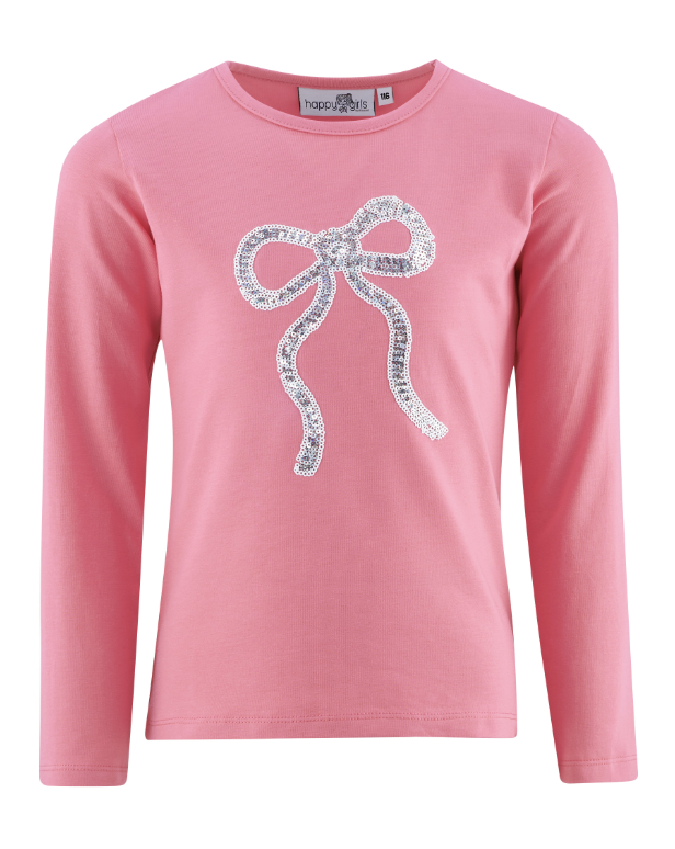 Happy Girls Langarm Shirt In Pink mit Pailletten Schleife Happy Girls Langarm Shirt In Pink mit Pailletten Schleife