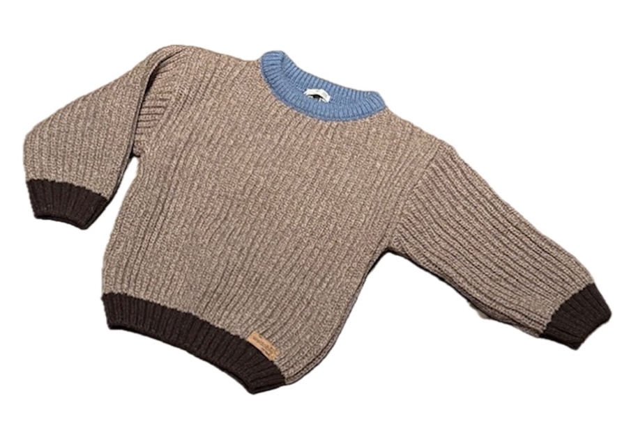 wedoble Pullover aus Merinowolle in Braun mit Colorblocking am Kragen und Bund wedoble Pullover aus Merinowolle in Braun mit Colorblocking am Kragen und Bund