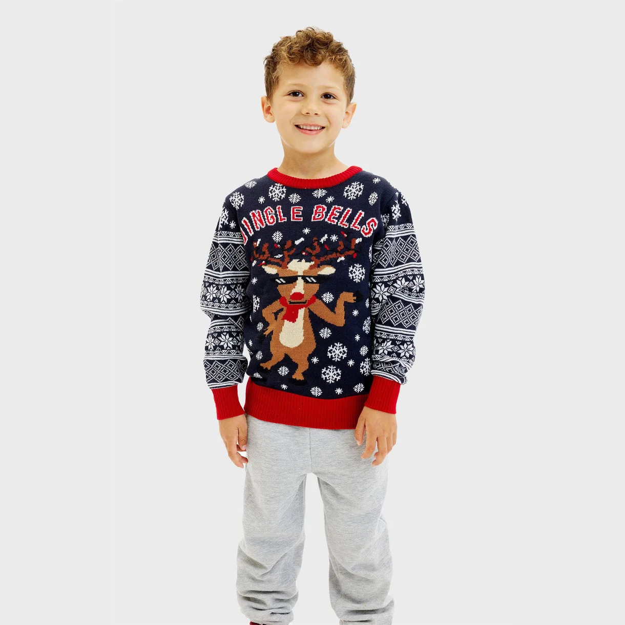 Christmas Sweater LED Weihnachtspullover Unisex mit leuchtendem Rudolph – Jingle Bells Christmas Sweater für Kinder Christmas Sweater LED Weihnachtspullover Unisex mit leuchtendem Rudolph – Jingle Bells Christmas Sweater für Kinder