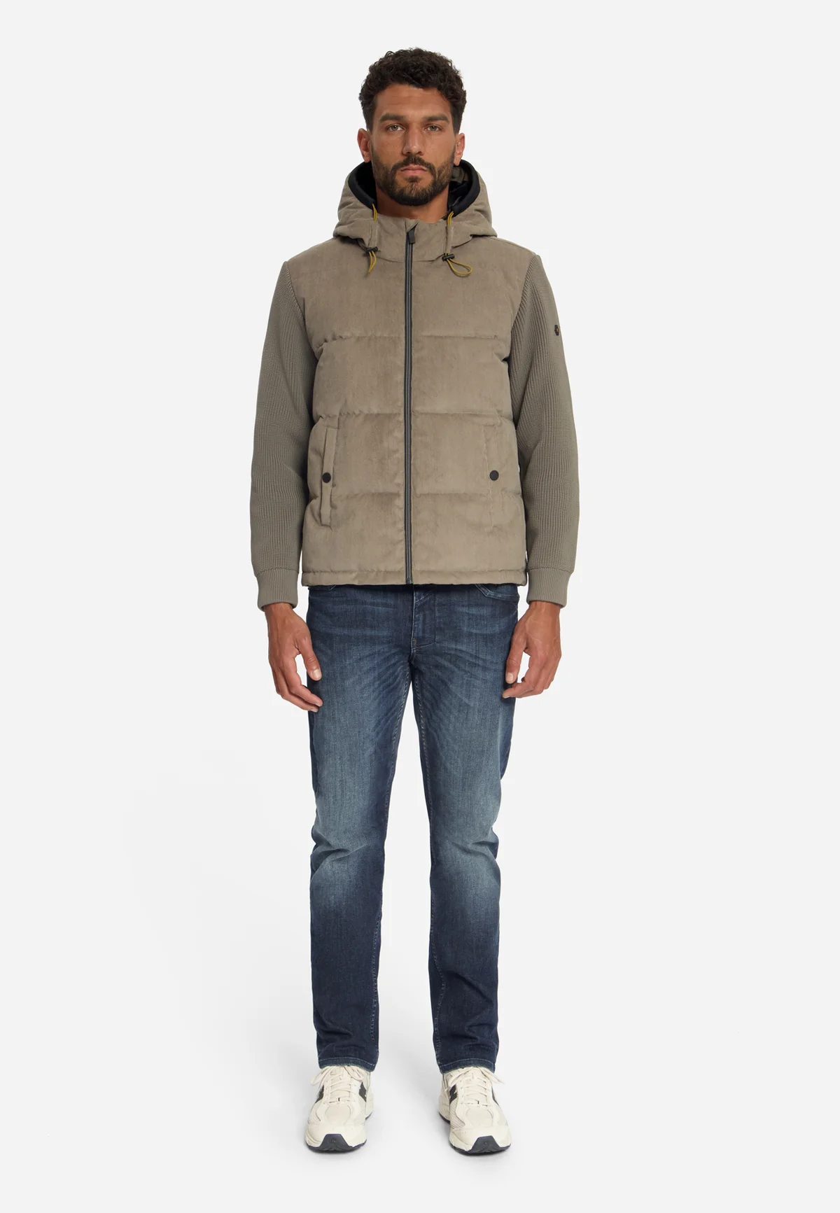 No Excess Cord-Mix-Jacke mit Kapuze Winterjacke für Herren in Mud Beige