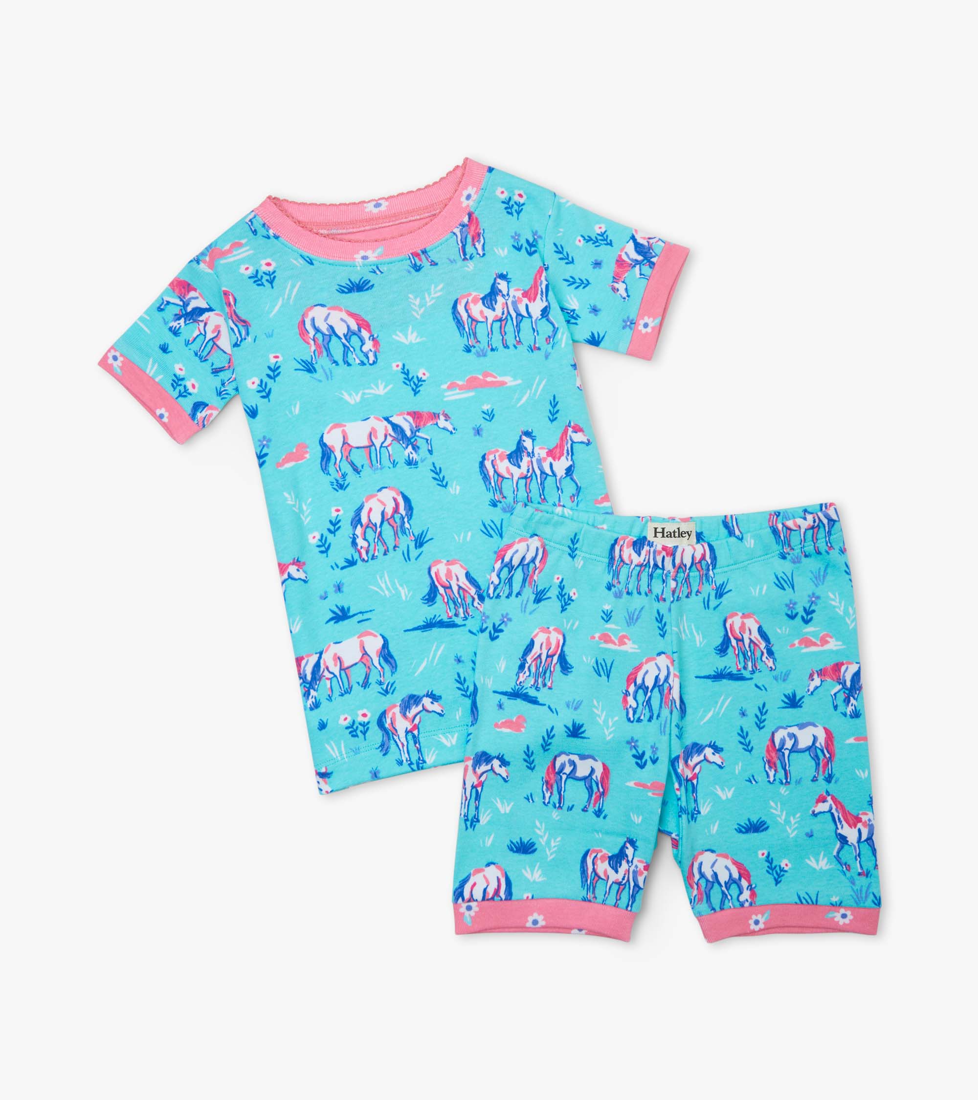 S21PPK2170 Hatley Kurzarm Bio-Baumwolle Pyjama - Painted Pasture - Pferde