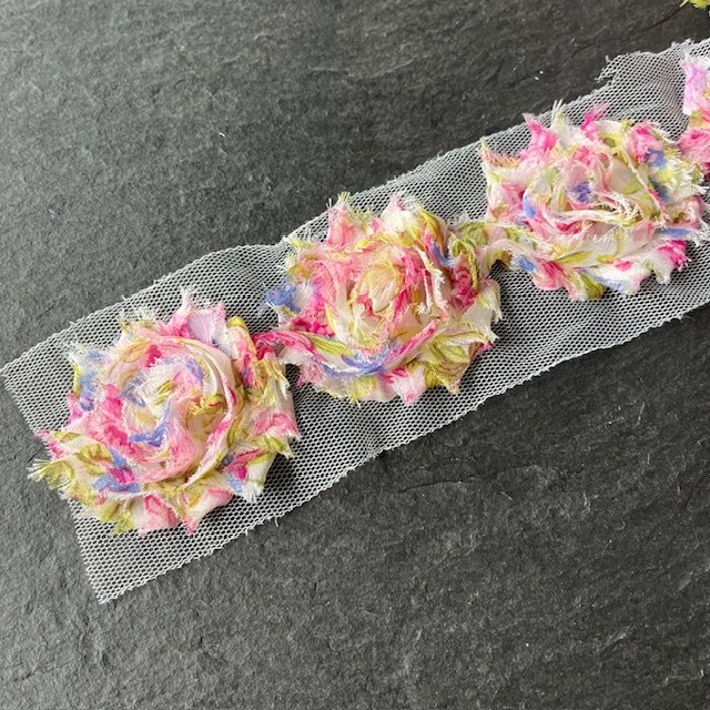 Wowzers Shabby Chic Stoffblumen Blüten am Band - Watercolor Blumen Pink - 3 Blumen 