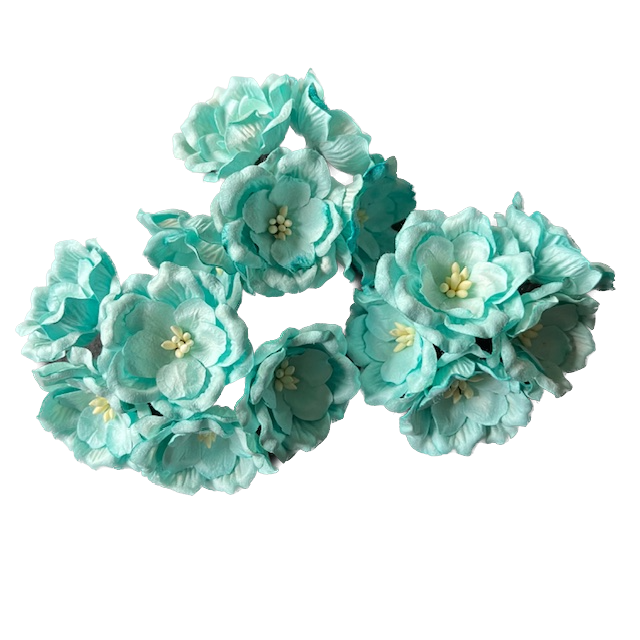Wowzers Blüten aus Maulbeerpapier - Magnolien in Türkis Blau - 15 Blumen