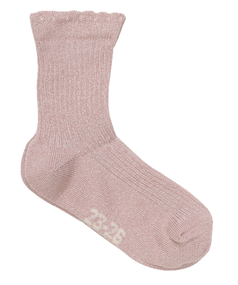 Minymo 2-er Pack Socken mit Lettuce Hem - Glitzersocken Ash Rose & Creme Glitzer 