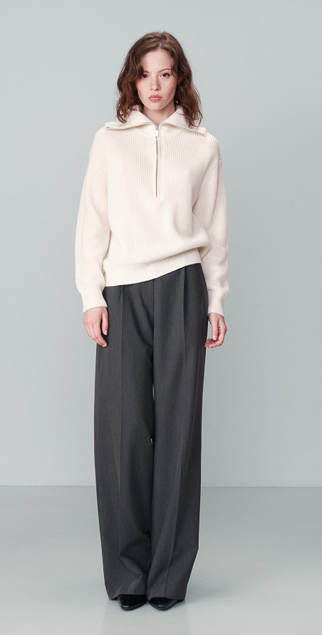 Grace & Mila NAIKI Henley Pullover mit Reißverschluss in Ecru Creme - SALE
