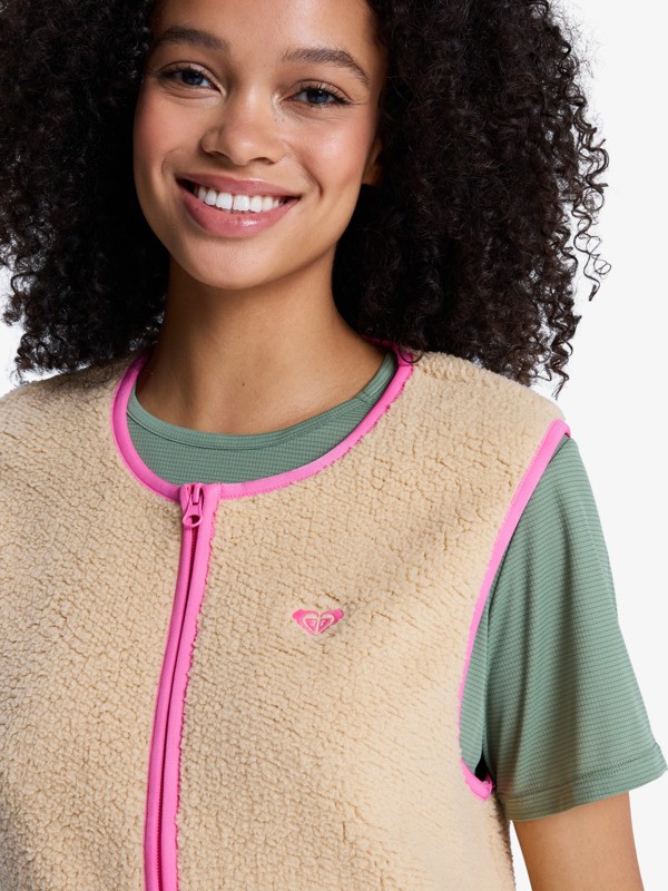 Roxy Boundless Spirit Fleece Weste in Beige & Pink Roxy Boundless Spirit Fleece Weste in Beige & Pink