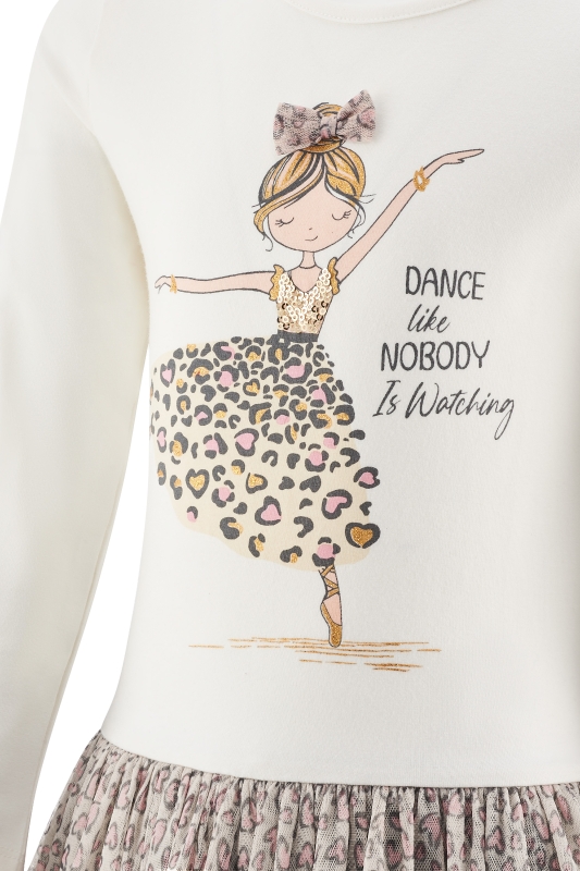 Happy Girls Jersey Kleid in Creme mit Tüllrock mit Leo Herzen - Tänzerin - Dance like nobody is watching Happy Girls Jersey Kleid in Creme mit Tüllrock mit Leo Herzen - Tänzerin - Dance like nobody is watching