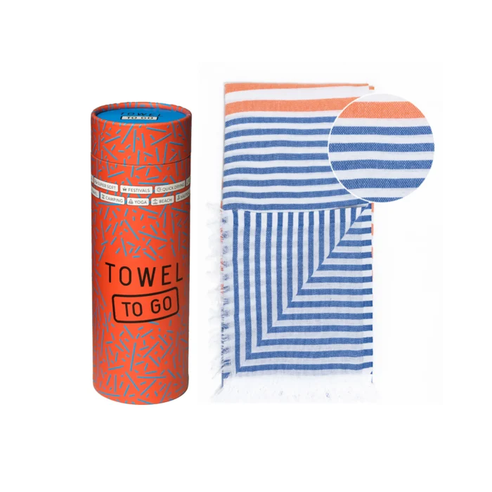 TOWEL TO GO BALI Baumwoll-Strandtuch Spa Saunatuch mit Geschenkbox - Königsblau / Orange TOWEL TO GO BALI Baumwoll-Strandtuch Spa Saunatuch mit Geschenkbox - Königsblau / Orange