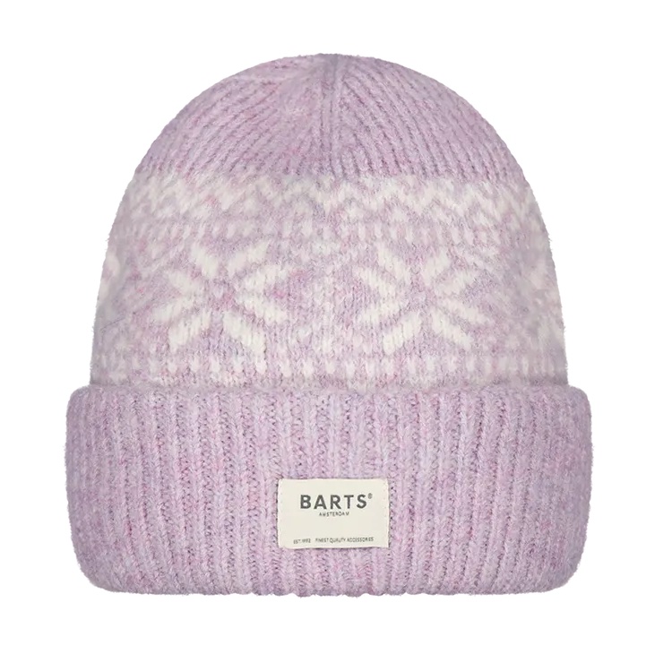 Barts Negomba Damen Beanie Mütze in Flieder mit Schneeflocken