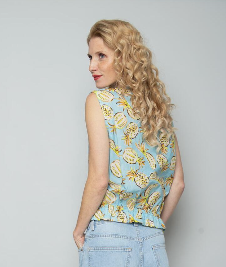 Emily van den Bergh Top Ärmellos in Aqua Blau mit Ananas