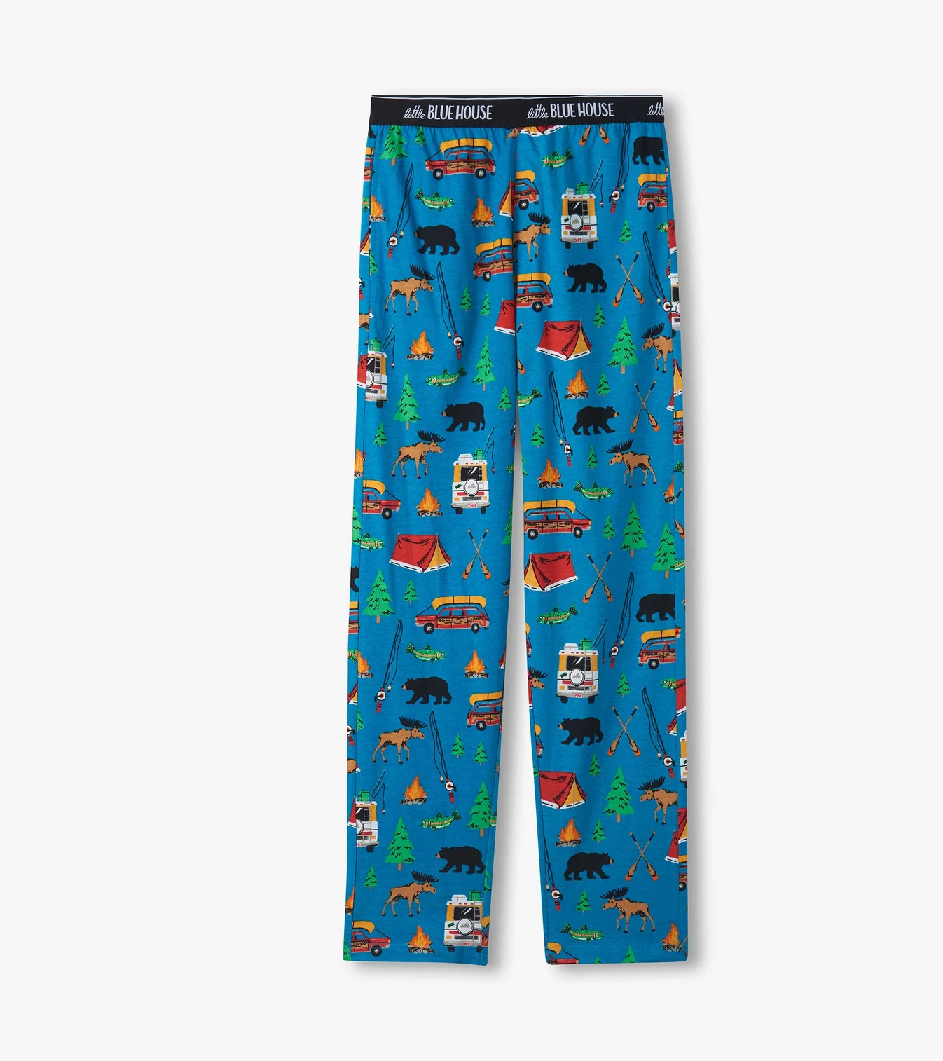 Little Blue House Herren Jersey Pyjama Hose in Blau - Retro Camping mit Bären