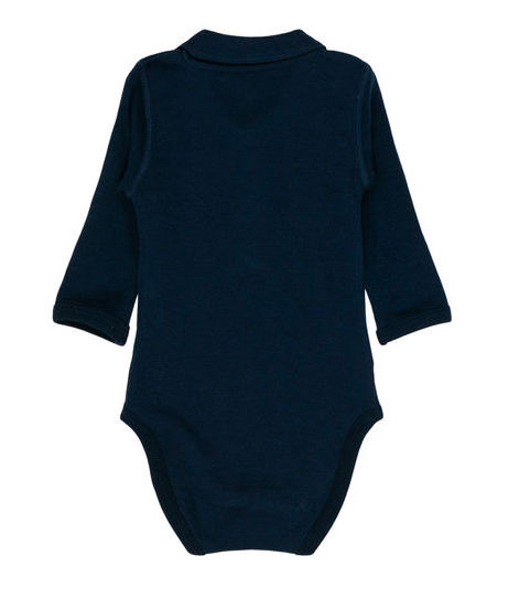 Hust & Claire Caldur Wolle Bambus Langarm Body mit Kragen in Navy Blau