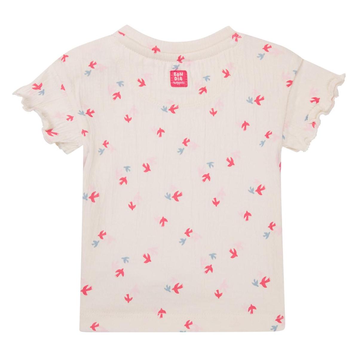 Noppies Moapa Kurzarm GOTS T-Shirt in Creme mit Pink & Blau Vögel - SALE