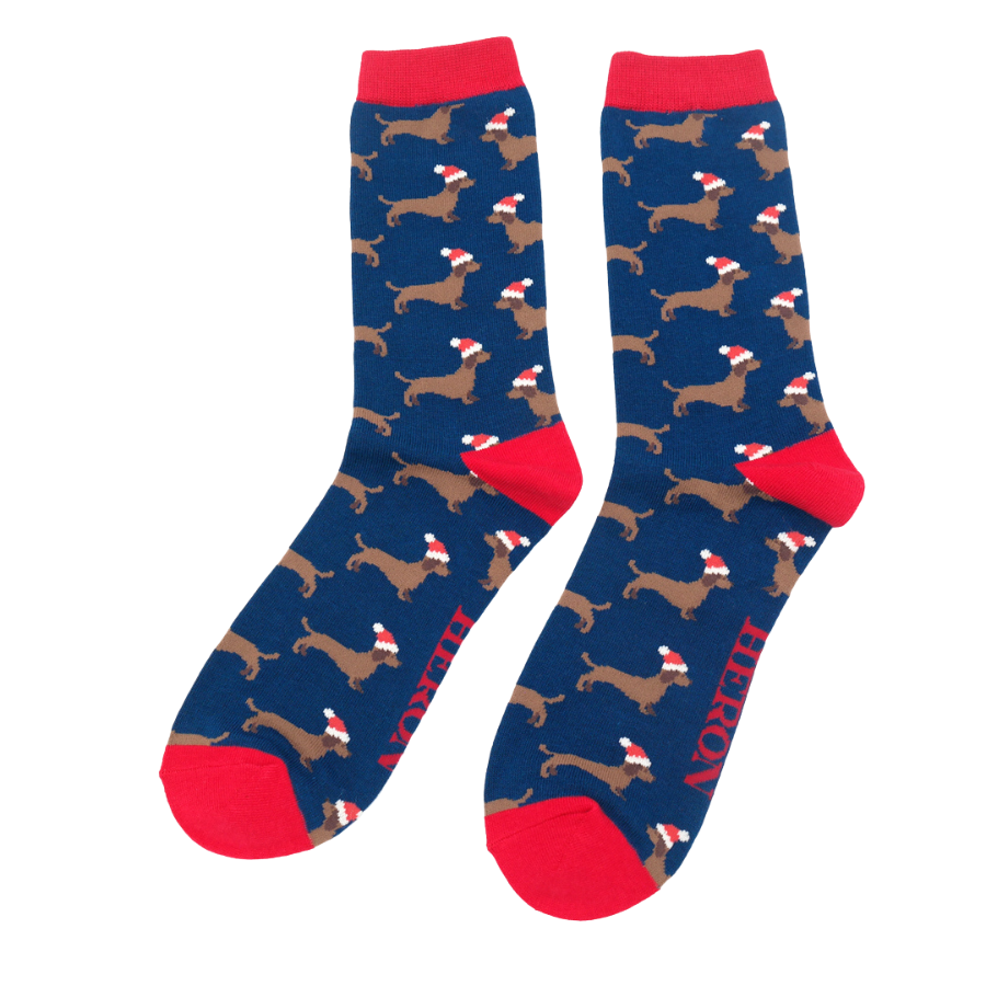 Mr. Heron Bambus Herren Socken in Navy Blau - Santa Dackel - Weihnachten Mr. Heron Bambus Herren Socken in Navy Blau - Santa Dackel - Weihnachten