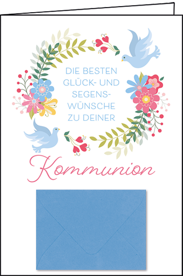 Edition Gollong Grußkarte mit Kuvert zu Kommunion - Kranz mit Tauben & Kuvert