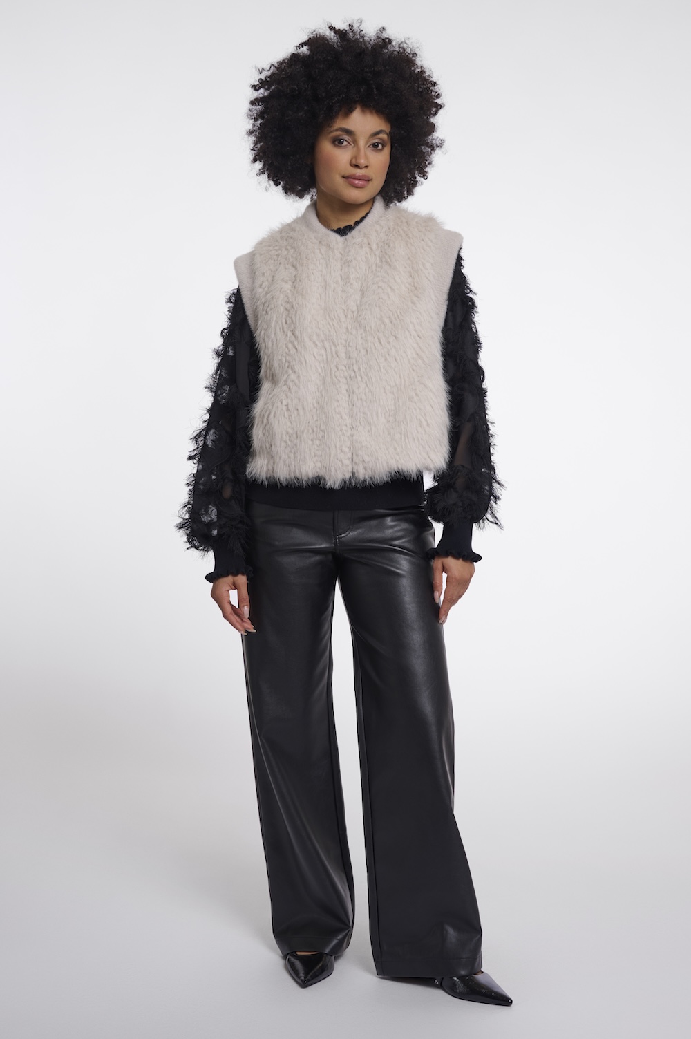 Rino & Pelle ALVITA Damen Weste mit flauschigen Pelz in Birch Beige
